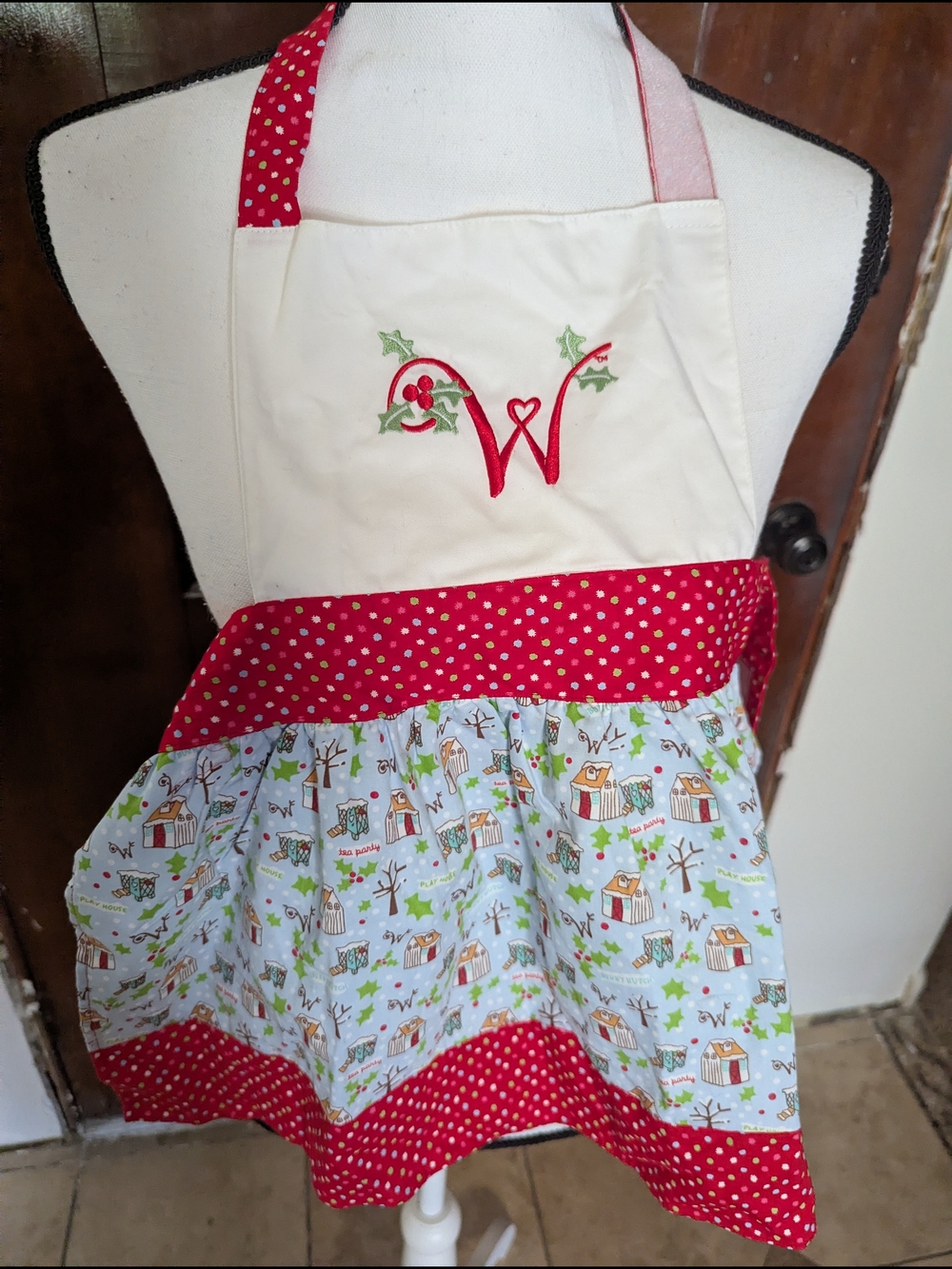American Girl Red Polka Dot & White Doll Apron with Pink Trim